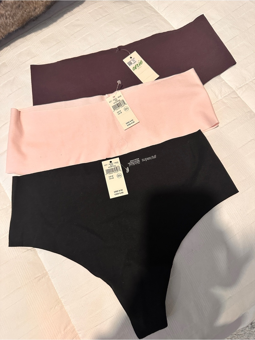 aerie Seamless High-Cut Panties in Black, Blush Pink, and Plum